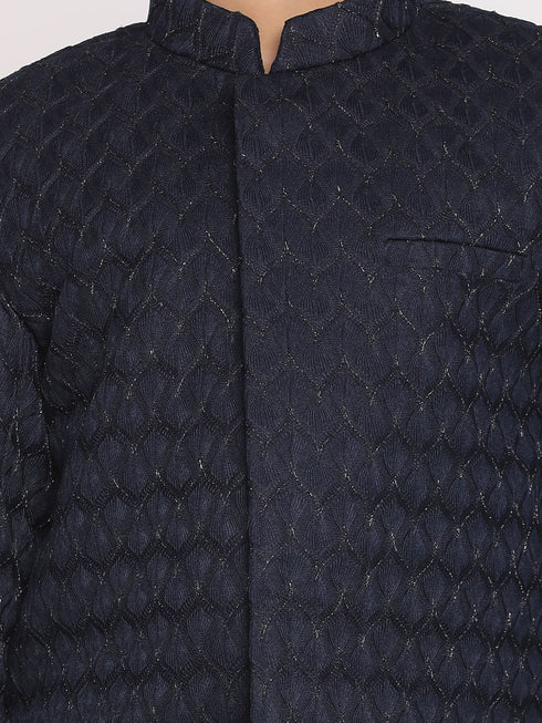 Boy's Navy Blue Embellished Slim-Fit Sherwani Set